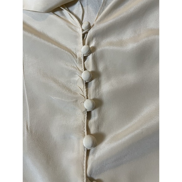 Milly of New York Silk Button Blouse Sz 10 Ivory Ruffles Front Tie Gossip Girls - Picture 6 of 13